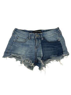 Express Jeans Womens Distressed Denim Shorts Size 0 Frayed Hem High Rise Blue